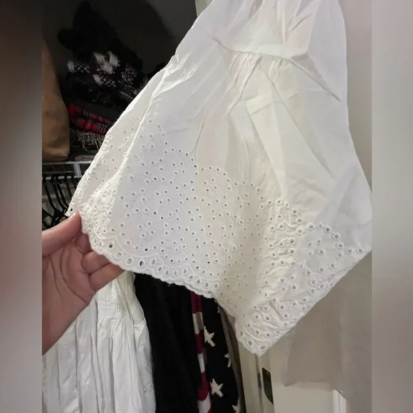 J. Crew Cropped White Eyelet Button-Front Cotton Blouse - Picture 5 of 7